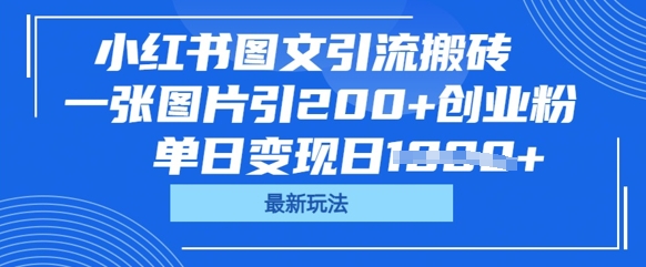 小红书图文引流搬砖,一张图片引200+创业粉,单日变现日数张-网创终点站