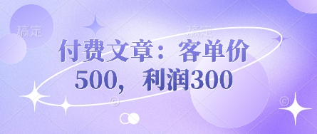 付费文章：客单价500，利润300-网创终点站