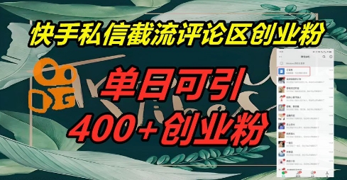 快手私信截流创业粉,一天引流400+-网创终点站