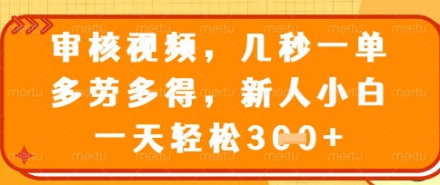 最新审核视频,几秒一单,多劳多得,新人小白一天轻松3张【揭秘】-网创终点站