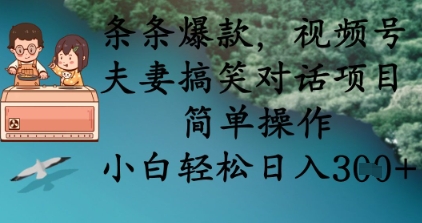 条条爆款,视频号夫妻搞笑对话项目,简单操作,小白轻松日入3张+-网创终点站