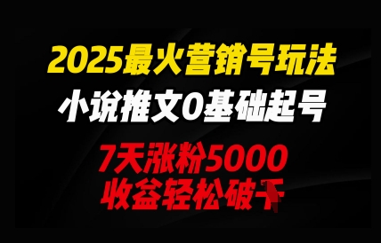 2025最火营销号玩法:小说推文0基础起号,7天涨粉5000,收益轻松破k-网创终点站